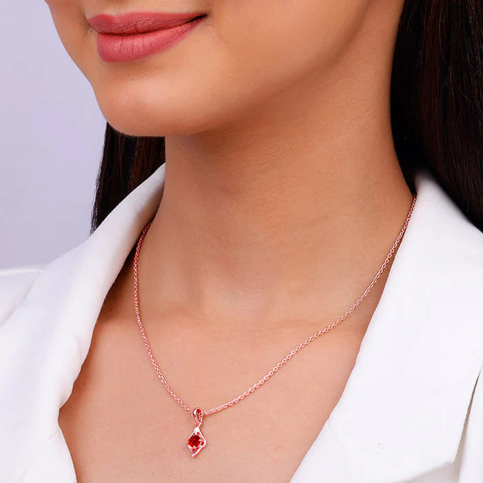 Rose Gold Falling Dew in Red Pendant With Link Chain - Image 3