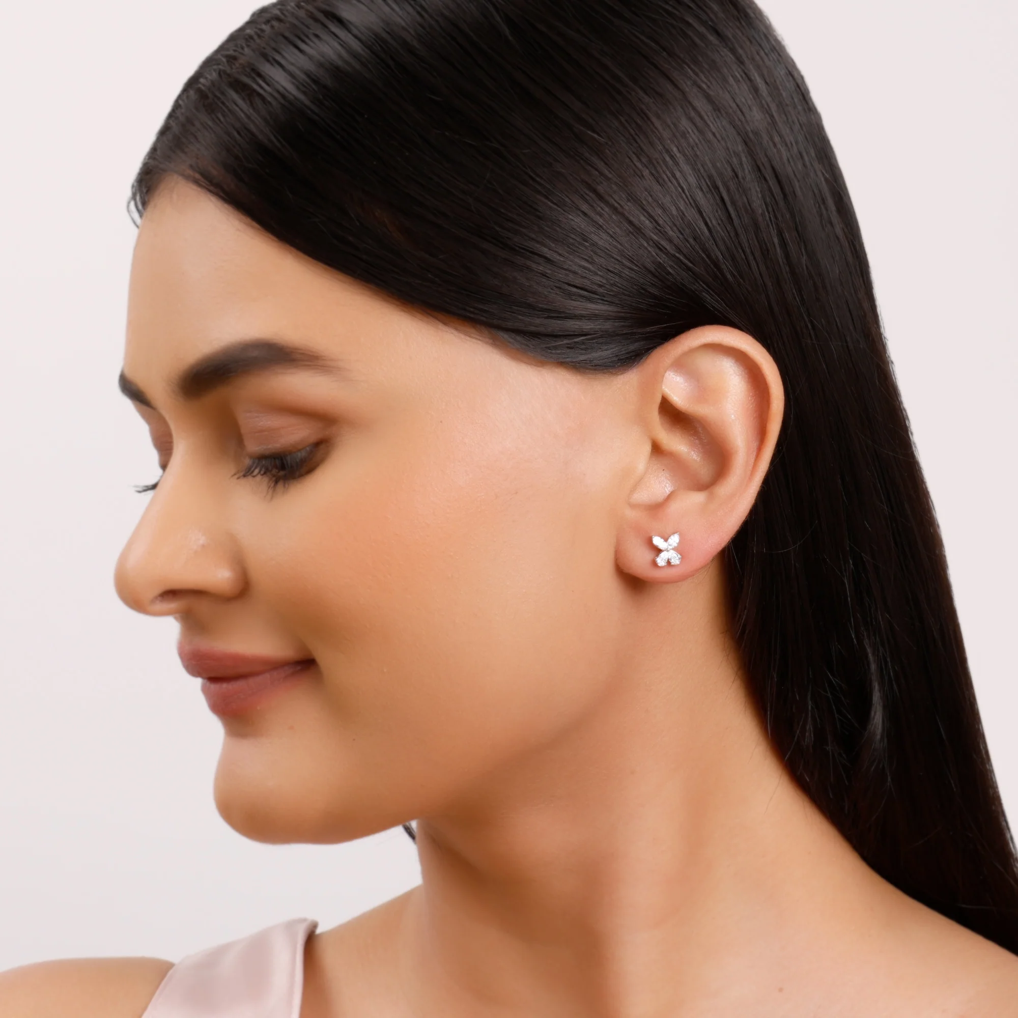 Rose Gold Filigree Butterfly Lab Grown Diamond Earrings - Image 3