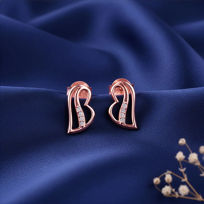 Rose Gold Floating Heart Stud Earrings - Image 2