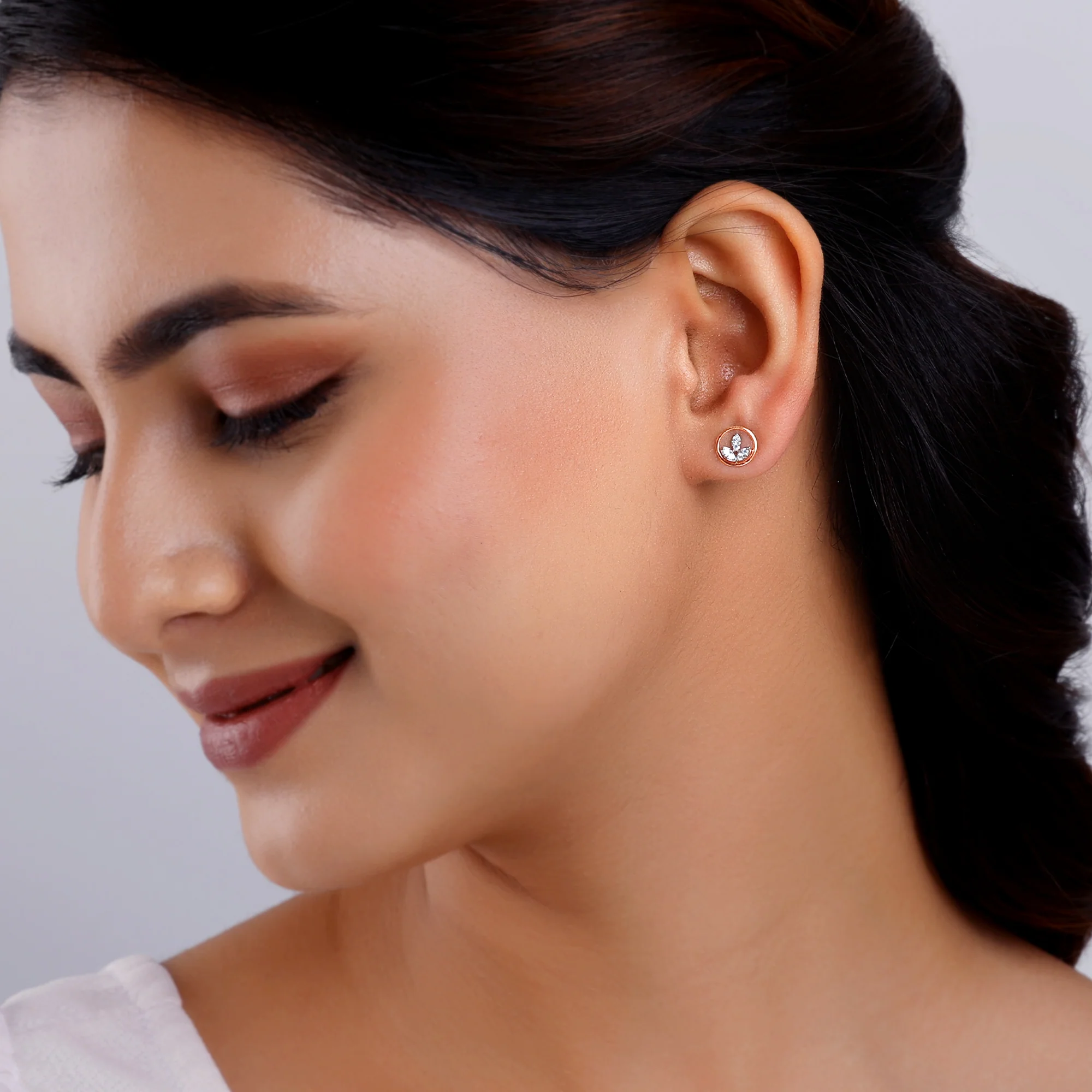 Rose Gold Floral Circle Diamond Earrings - Image 3