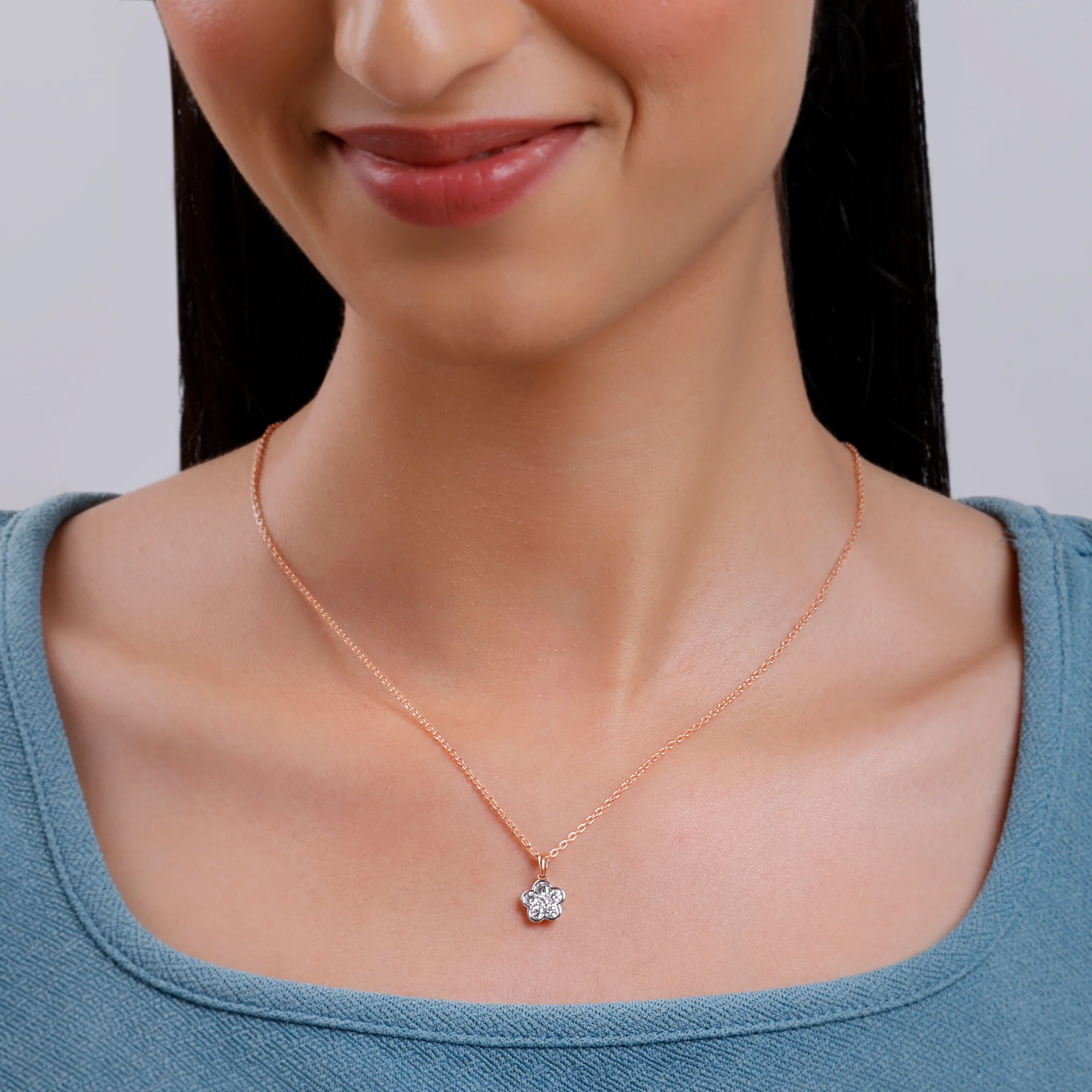 Rose Gold Floral Dazzle Lab Grown Diamond Pendant - Image 3