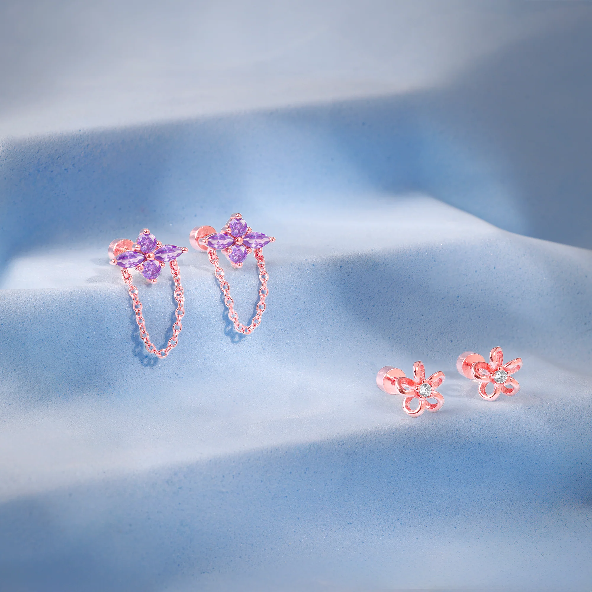 Rose Gold Floral Ear Piercings Set - Image 2