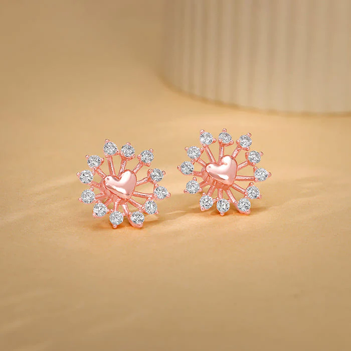 Rose Gold Floral Grace Heart Studs - Image 2
