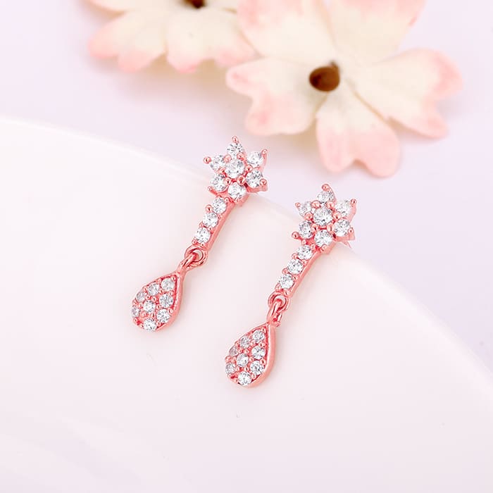 Rose Gold Floral Shine Earrings - Image 2