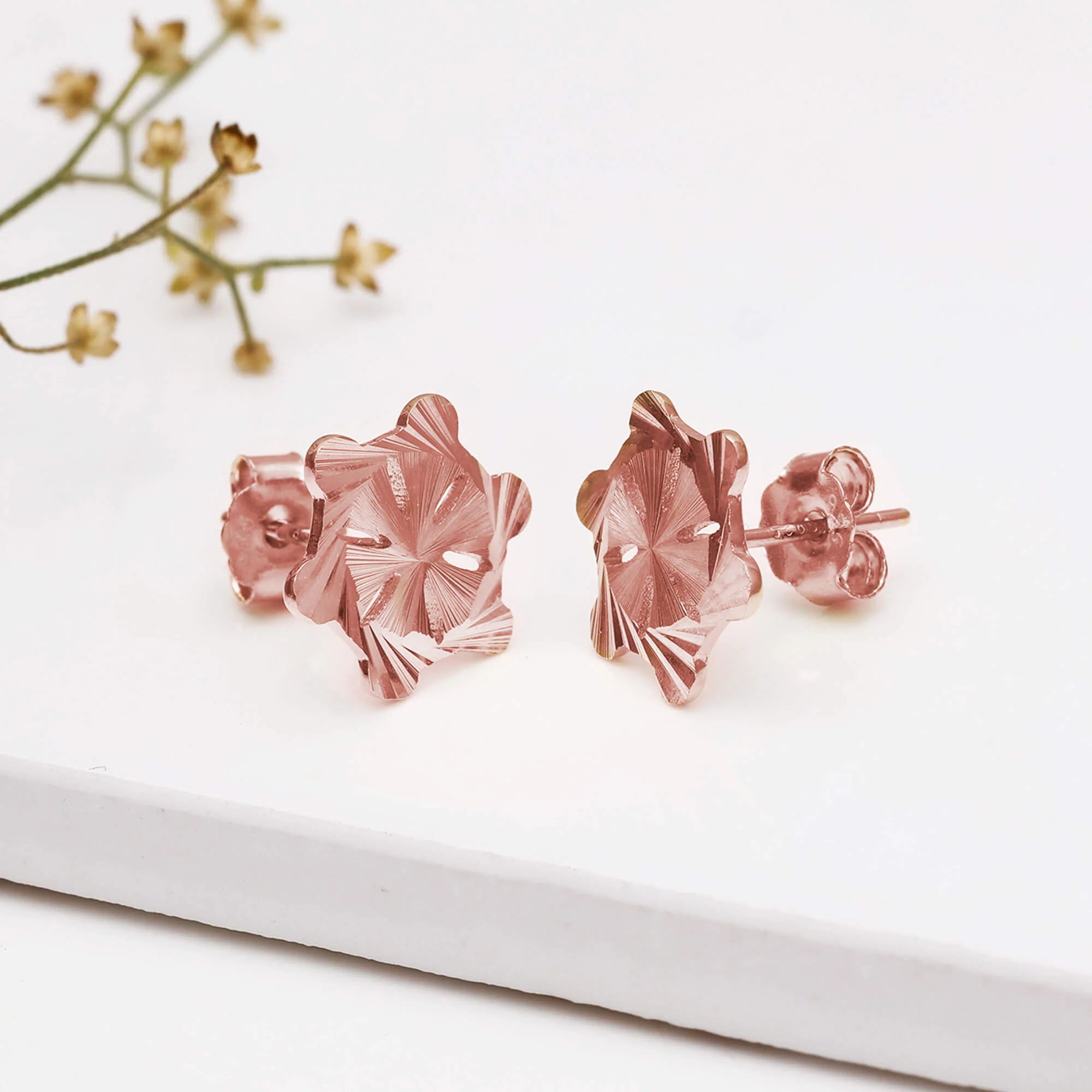 Rose Gold Flower Stud Earrings - Image 2