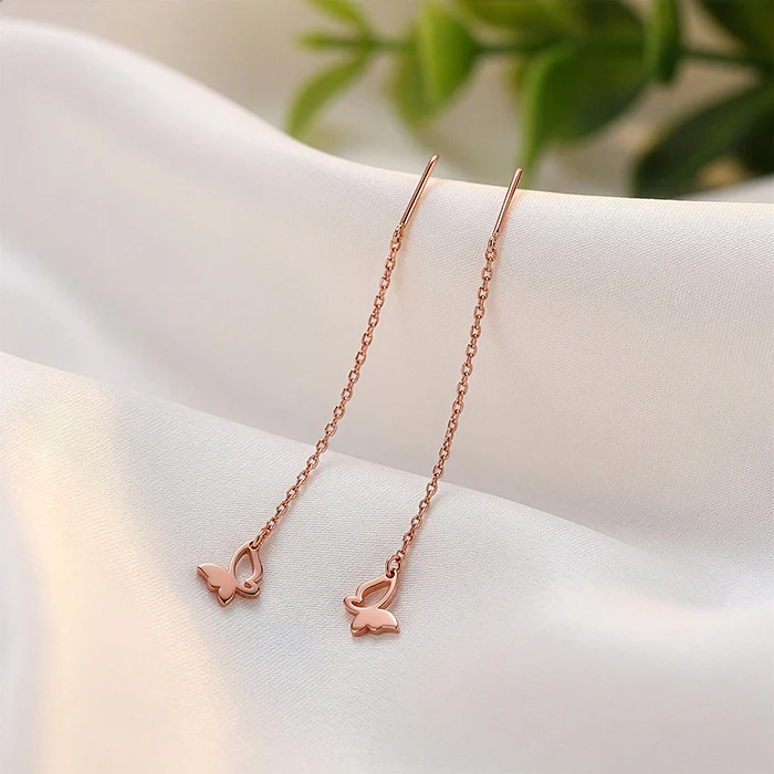 Rose Gold Fluttering Beauty Sui Dhaga Earrings - Image 2