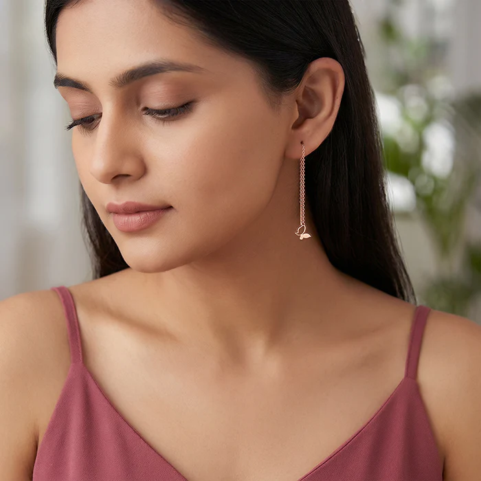 Rose Gold Fluttering Beauty Sui Dhaga Earrings - Image 3