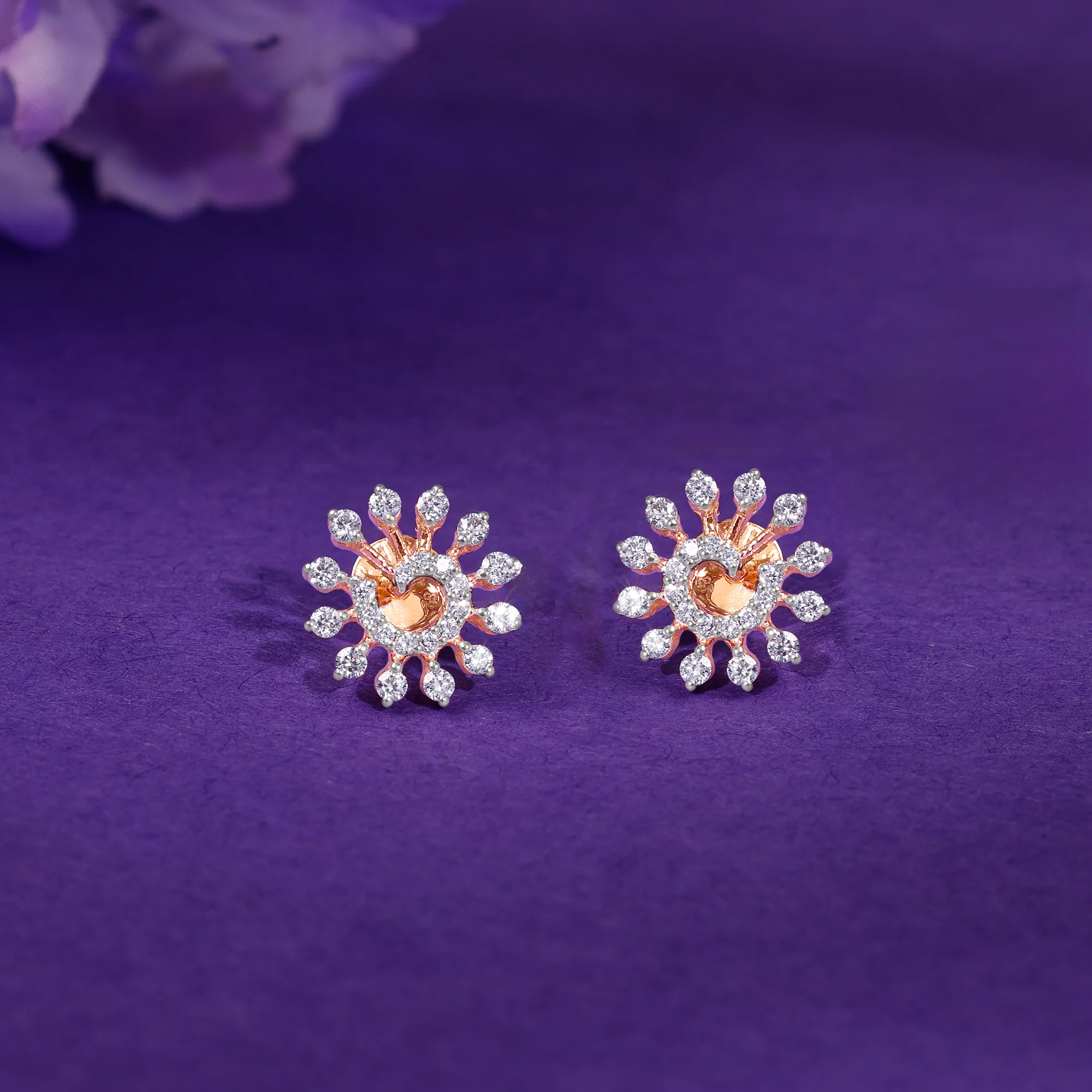 Rose Gold Glowing Sun Lab Grown Diamond Earrings - Image 2
