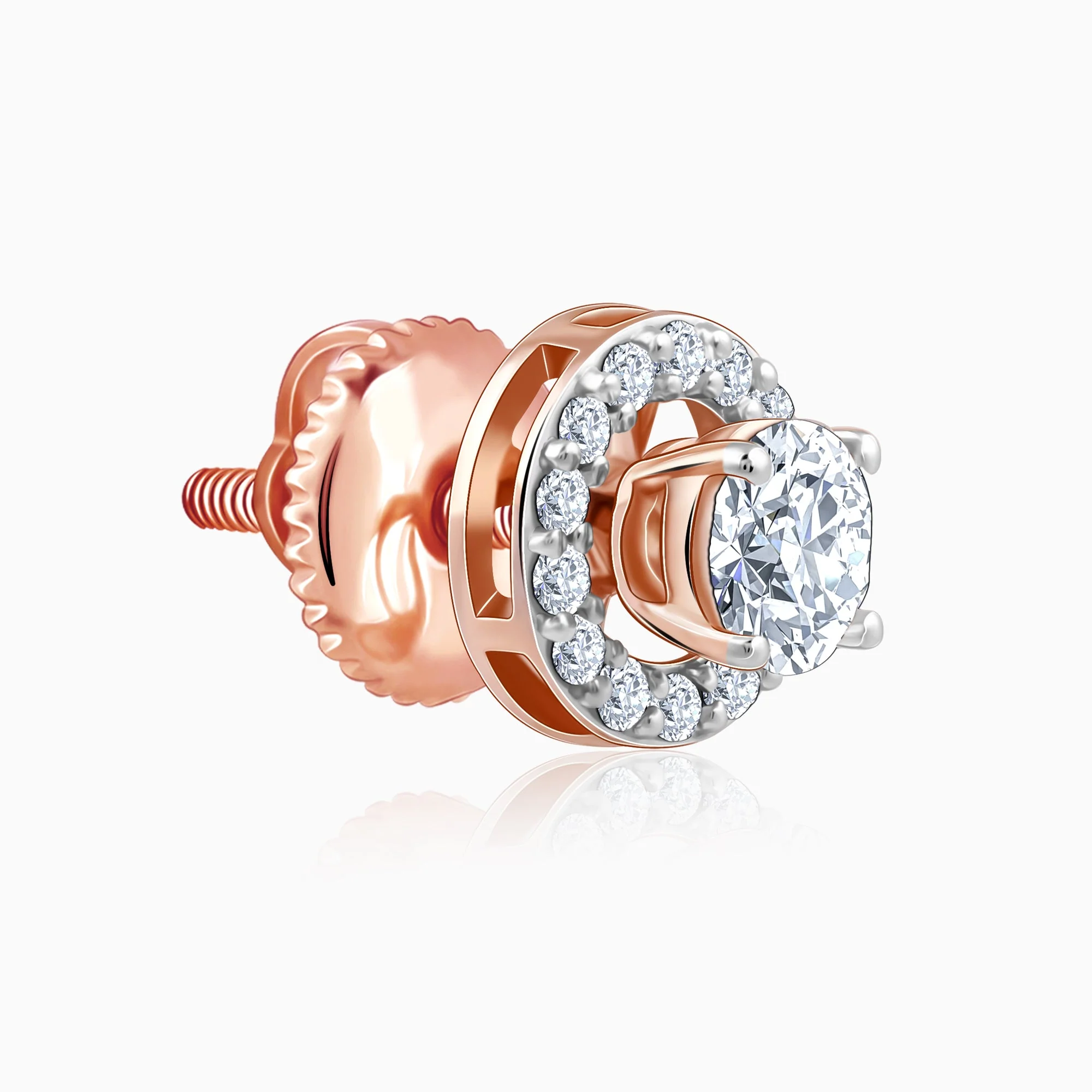 Rose Gold Halo Solitaire Lab Grown Diamond Studs - Image 6