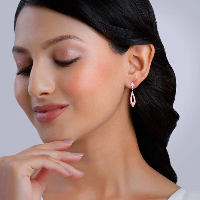 Rose Gold Halo Drop Earrings - Image 3