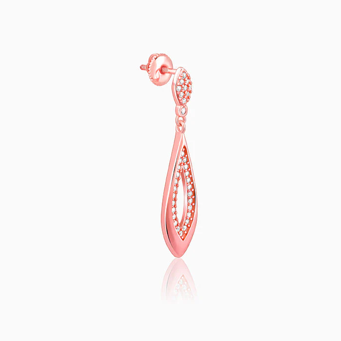 Rose Gold Halo Drop Earrings - Image 4