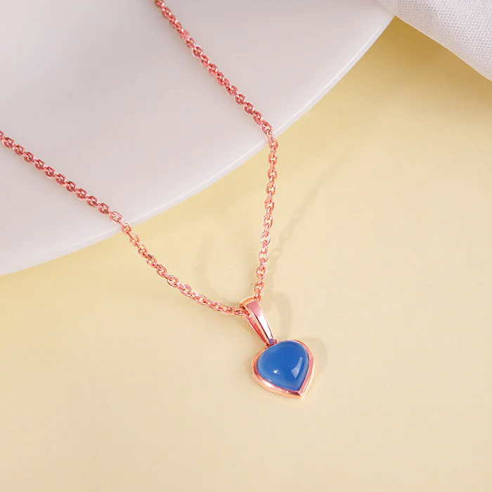 Rose Gold Heart Aquamarine Pendant with Link Chain - Image 2