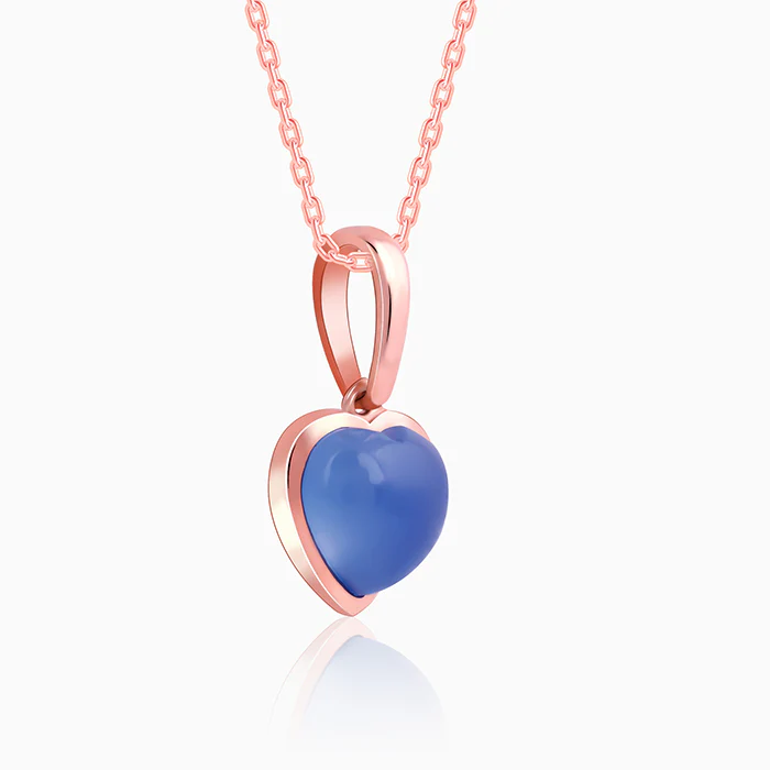 Rose Gold Heart Aquamarine Pendant with Link Chain - Image 4