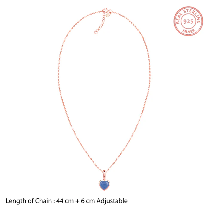 Rose Gold Heart Aquamarine Pendant with Link Chain - Image 6
