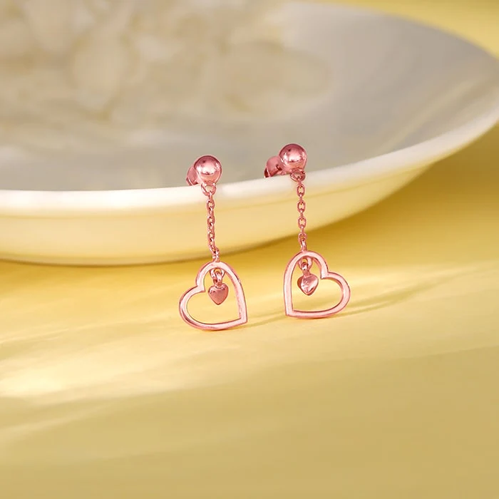 Rose Gold Heart Danglers - Image 2