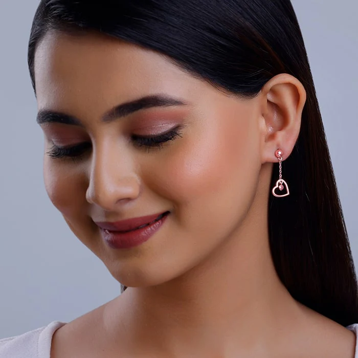 Rose Gold Heart Danglers - Image 3