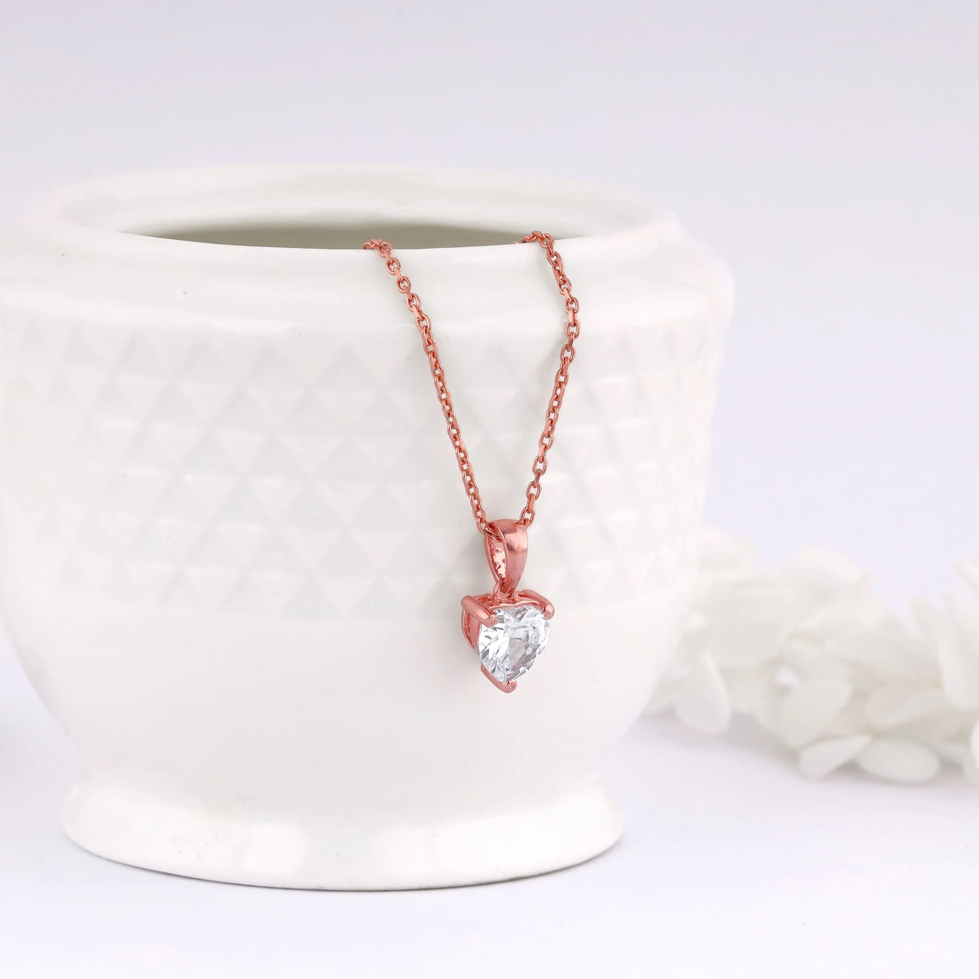 Rose Gold Solitaire Heart Pendant With Link Chain - Image 2