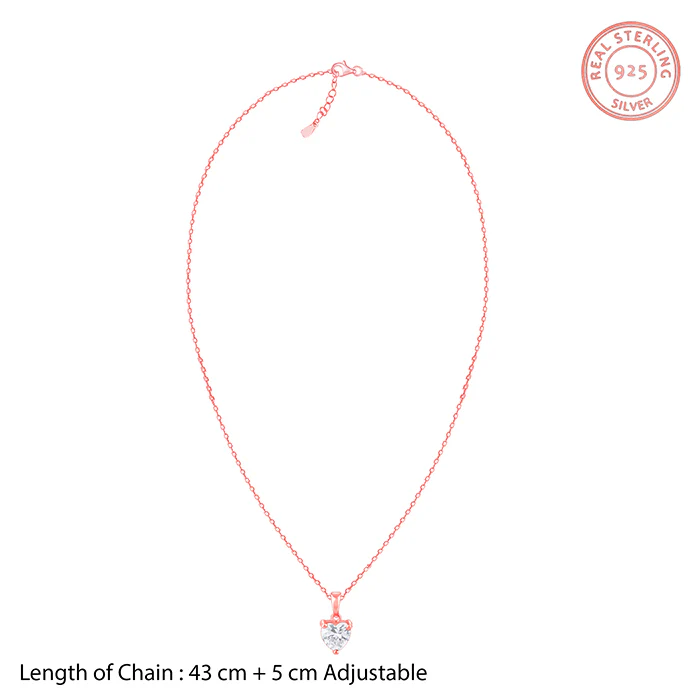 Rose Gold Solitaire Heart Pendant With Link Chain - Image 7