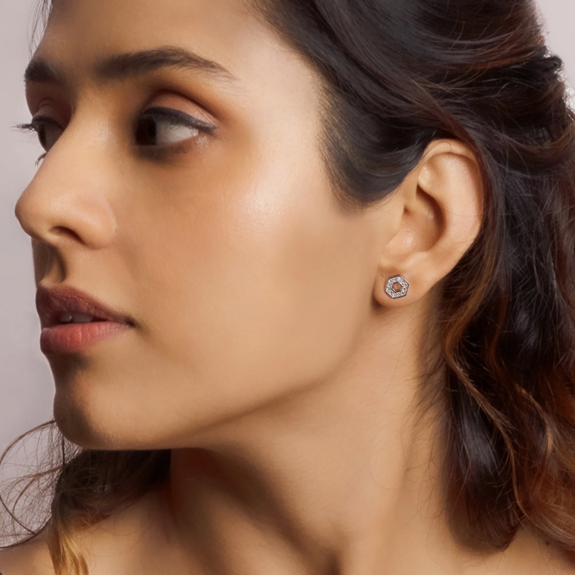 Rose Gold Hexagon Geometry Earrings - Image 3