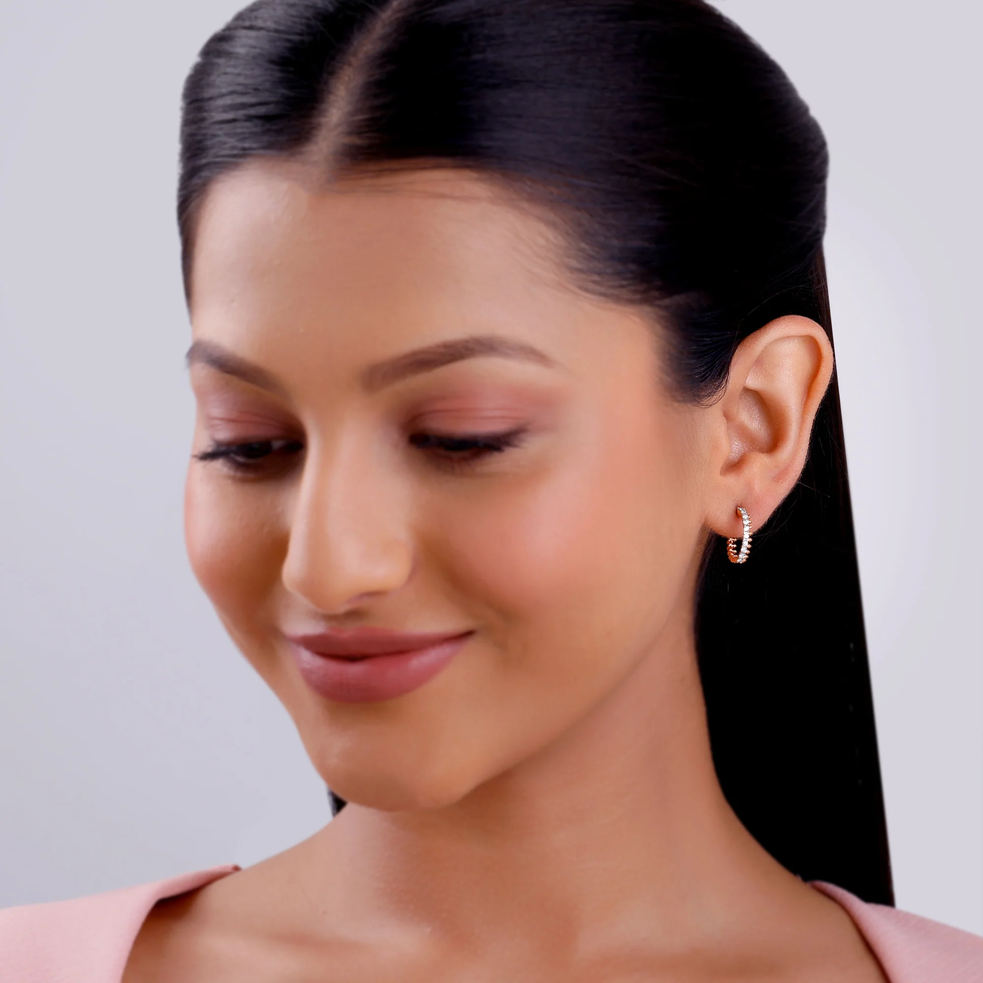 Rose Gold Iconic Hoop Lab Grown Diamond Earrings - Image 3