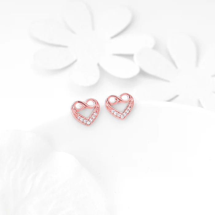 Rose Gold Infinite Love In Heart Earrings - Image 2