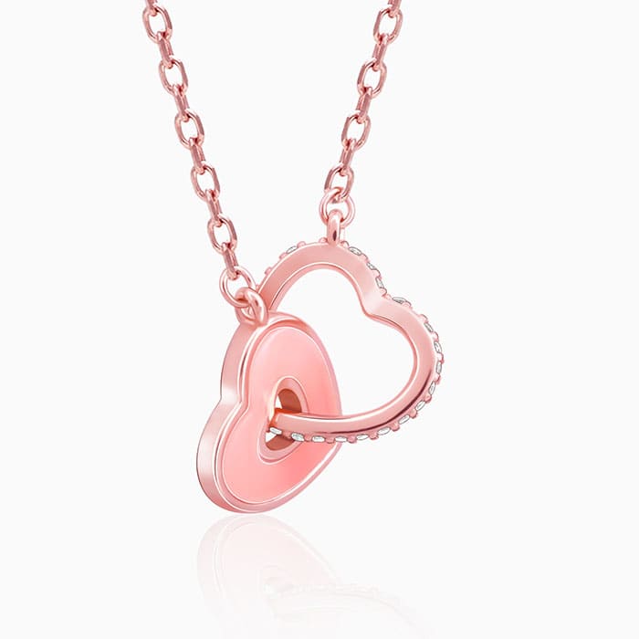 Rose Gold Interlocked Hearts Necklace - Image 4
