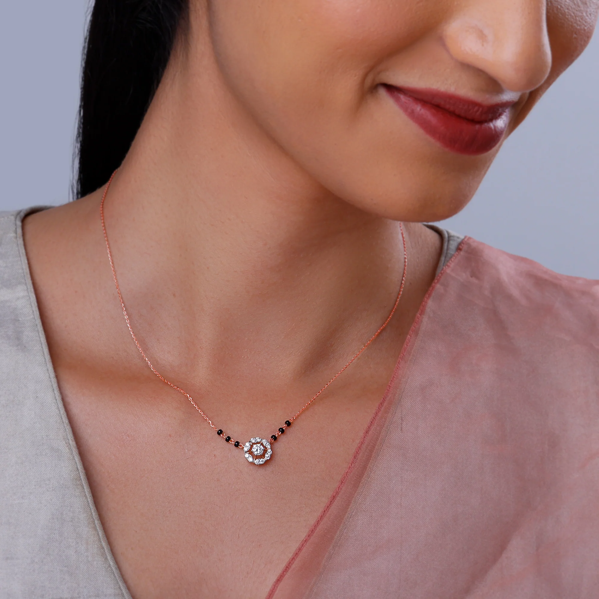 Rose Gold Jeeva Solitaire Lab Grown Diamond Mangalsutra - Image 3