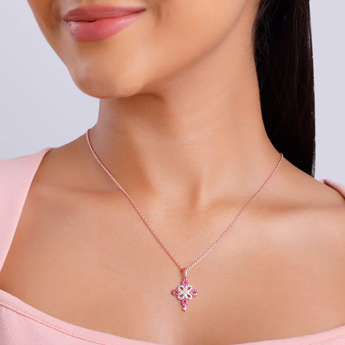 Rose Gold Jolie Flower Pendant With Link Chain - Image 3