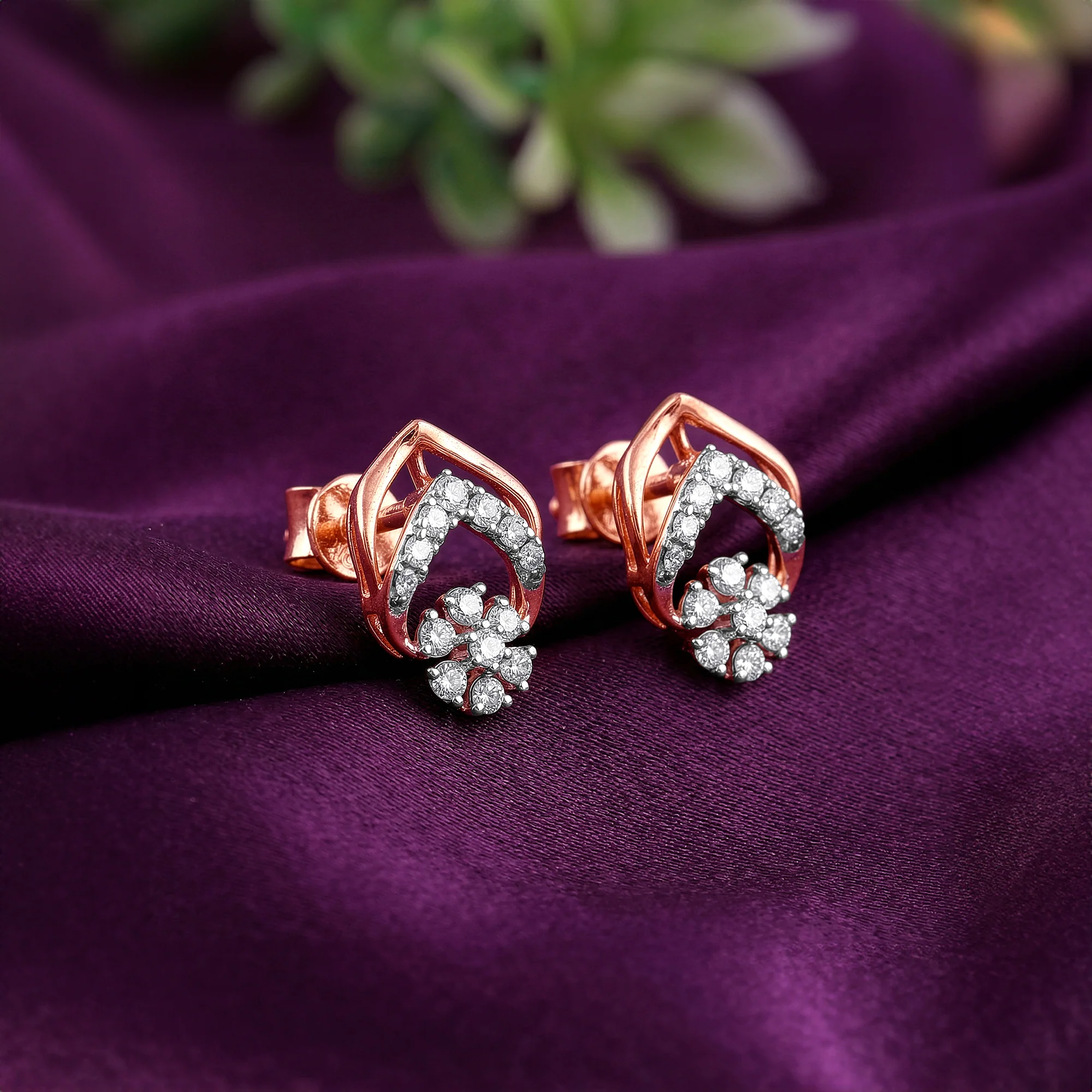 Rose Gold Lattice Lab Grown Diamond Earrings - Image 2