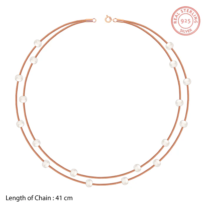 Rose Gold Layered Pearl Station Necklace - Image 4