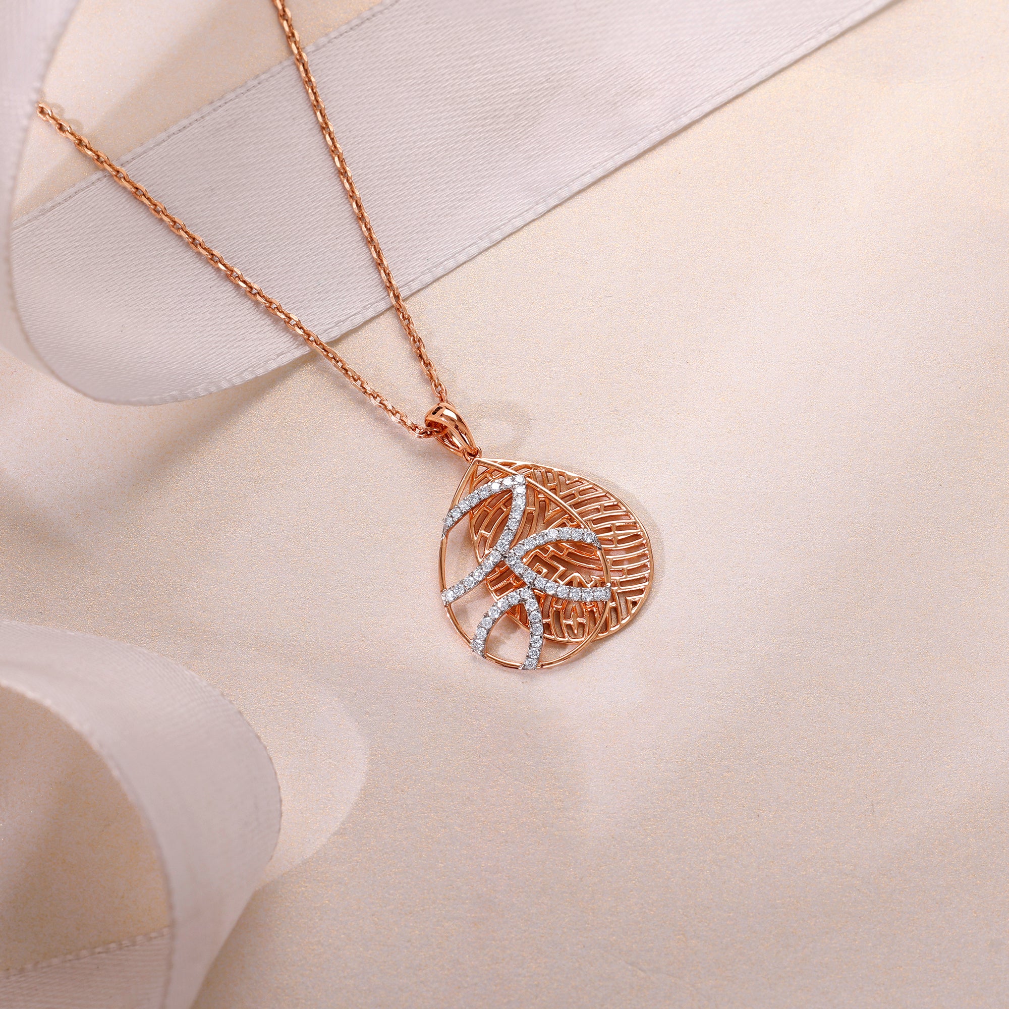 Rose Gold Leaf Drop Lab Grown Diamond Pendant - Image 2