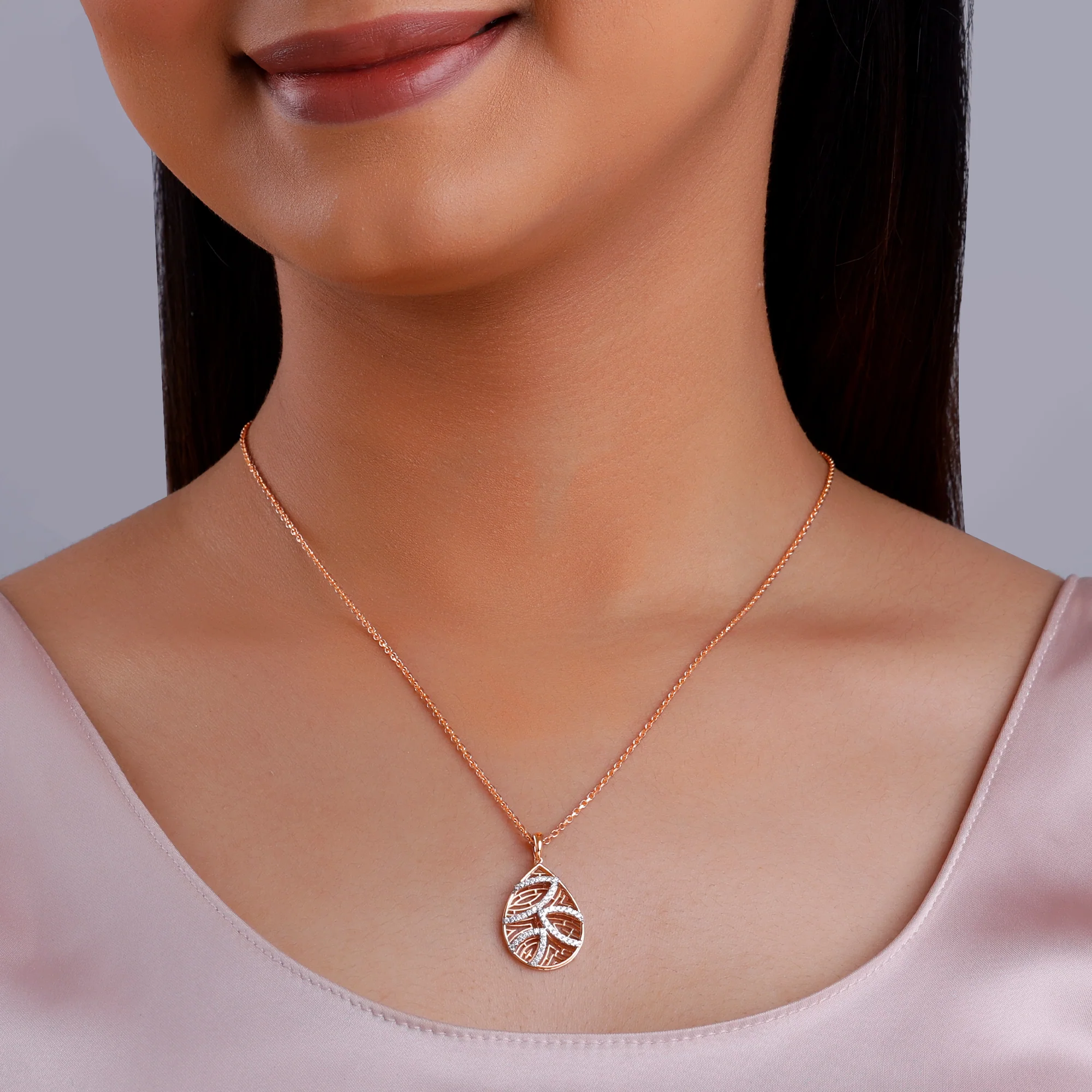 Rose Gold Leaf Drop Lab Grown Diamond Pendant - Image 3
