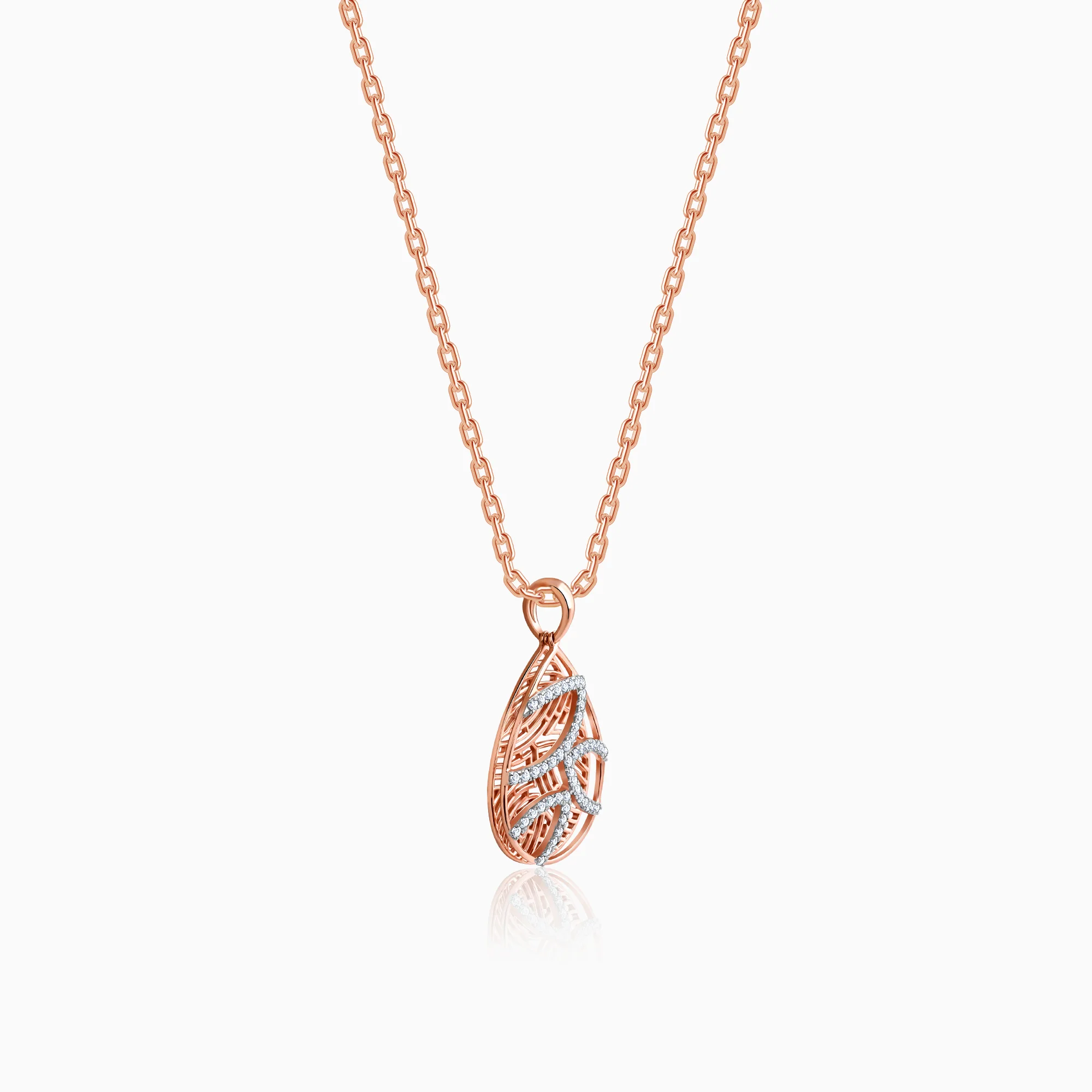 Rose Gold Leaf Drop Lab Grown Diamond Pendant - Image 4