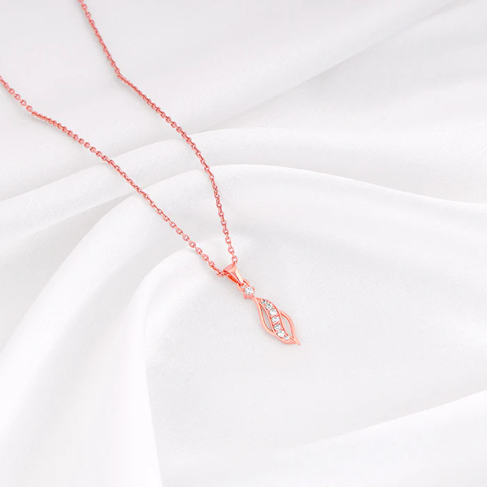 Rose Gold Leaflet Pendant With Link Chain - Image 2