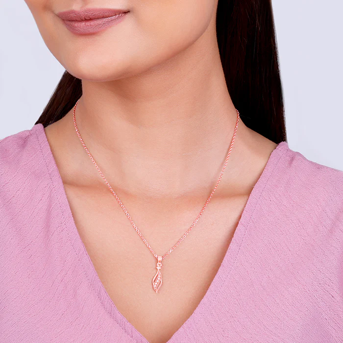 Rose Gold Leaflet Pendant With Link Chain - Image 3