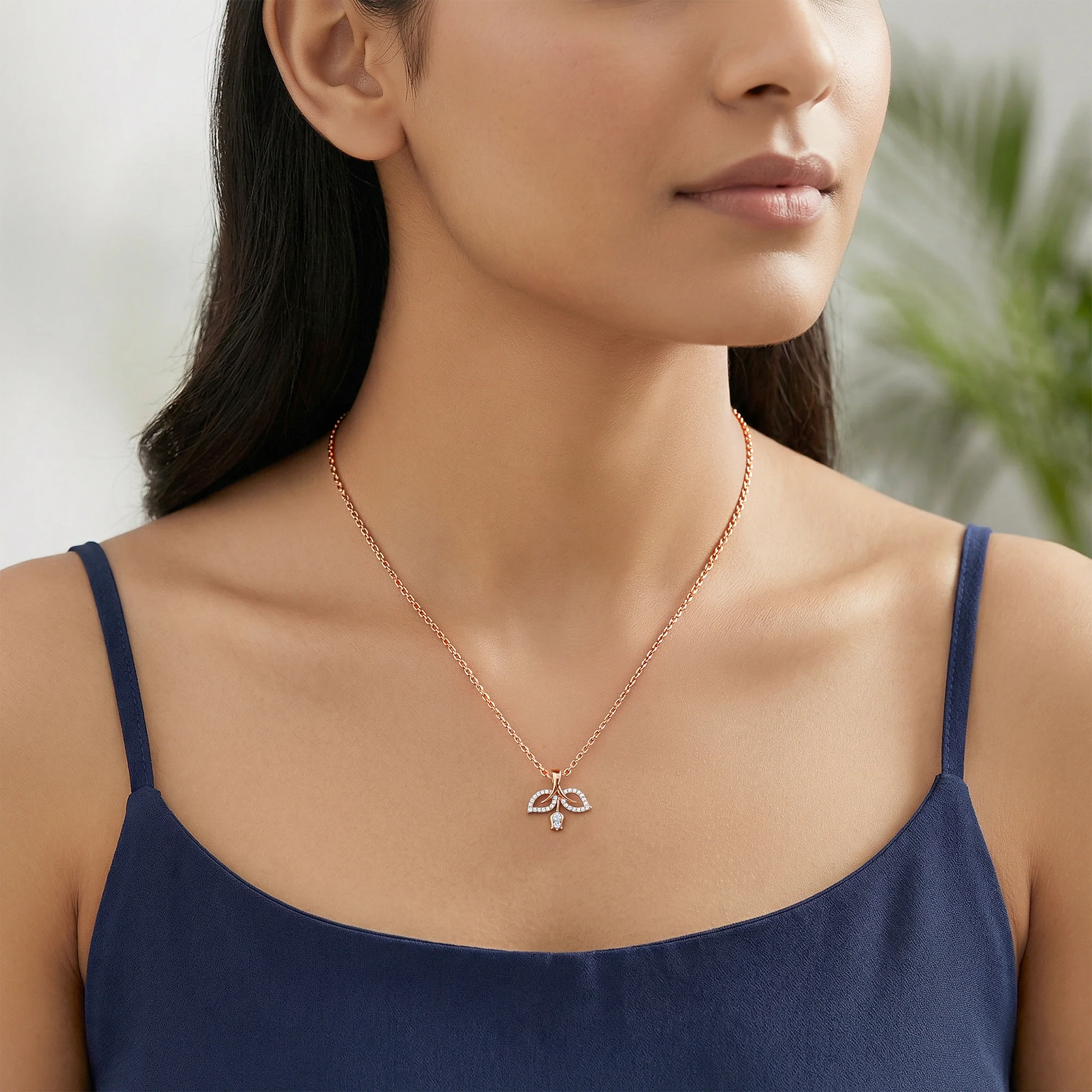 Rose Gold Leafline Rose Lab Grown Diamond Pendant - Image 3