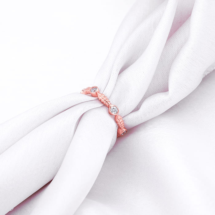 Rose Gold Leafy Zirconia Ring - Image 2