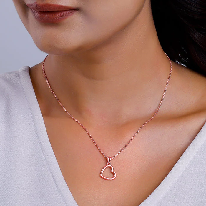 Rose Gold Line Heart Pendant with Box Chain - Image 3