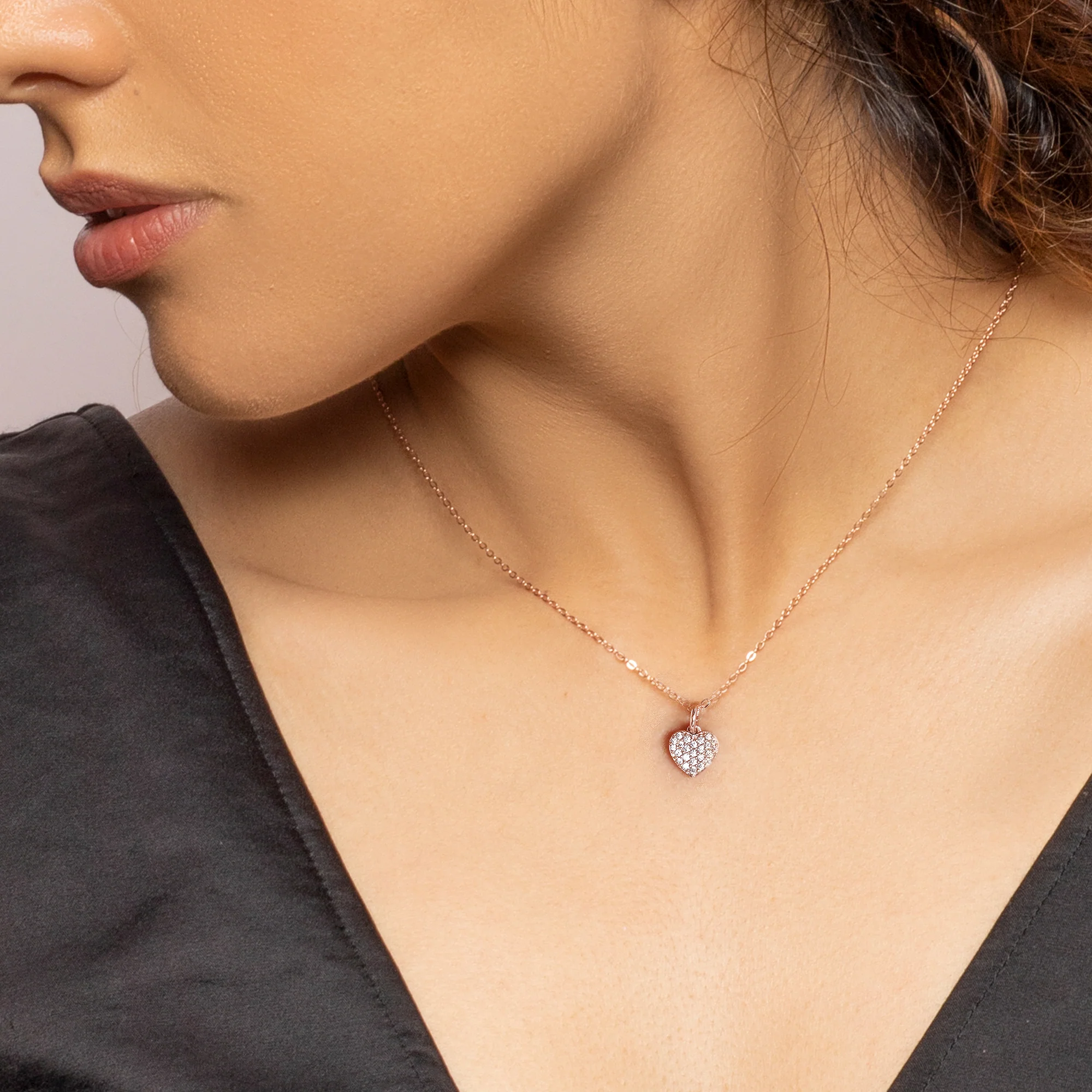 Rose Gold Little Heart Pendant With Link Chain - Image 2