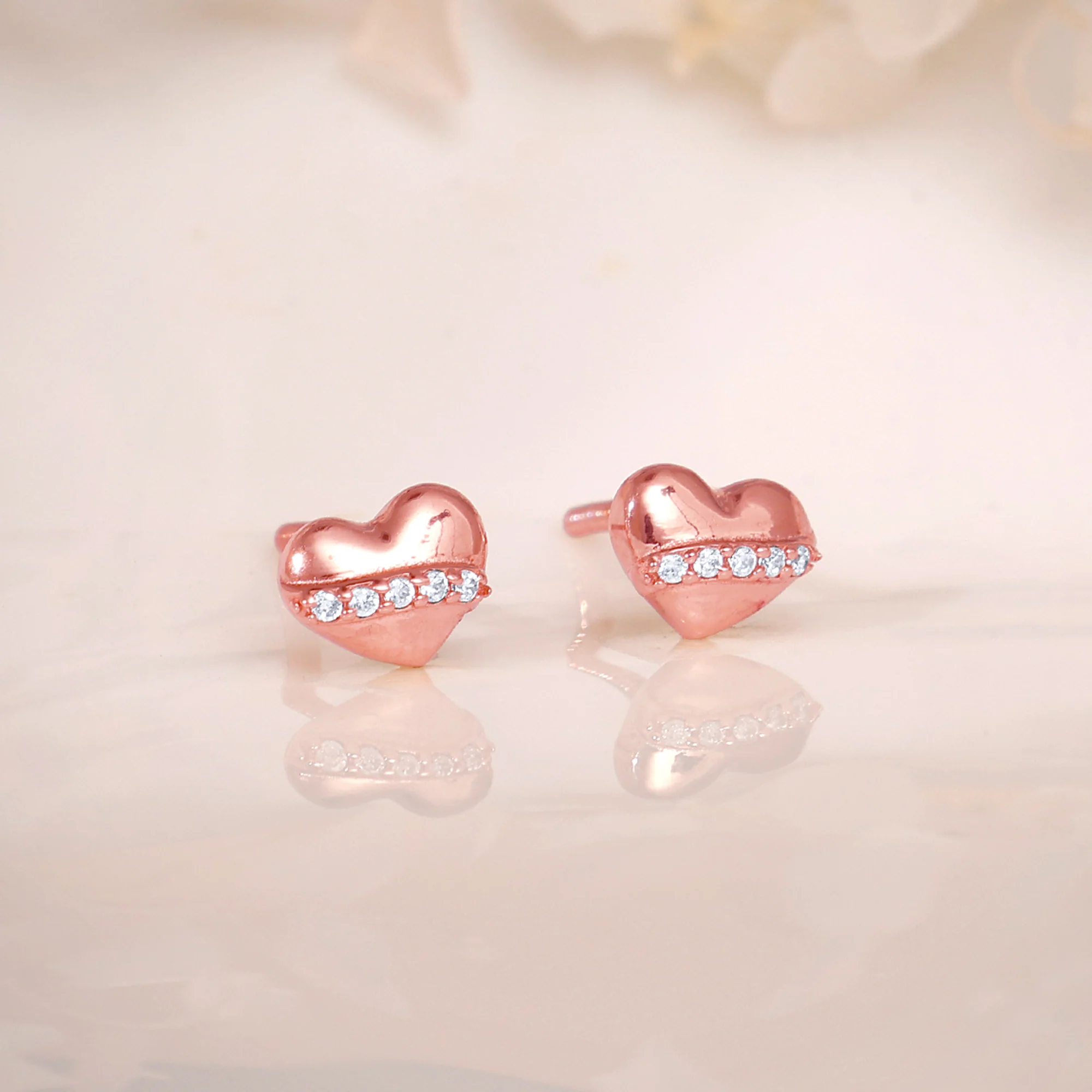 Rose Gold Locket Love Stud Earrings - Image 2