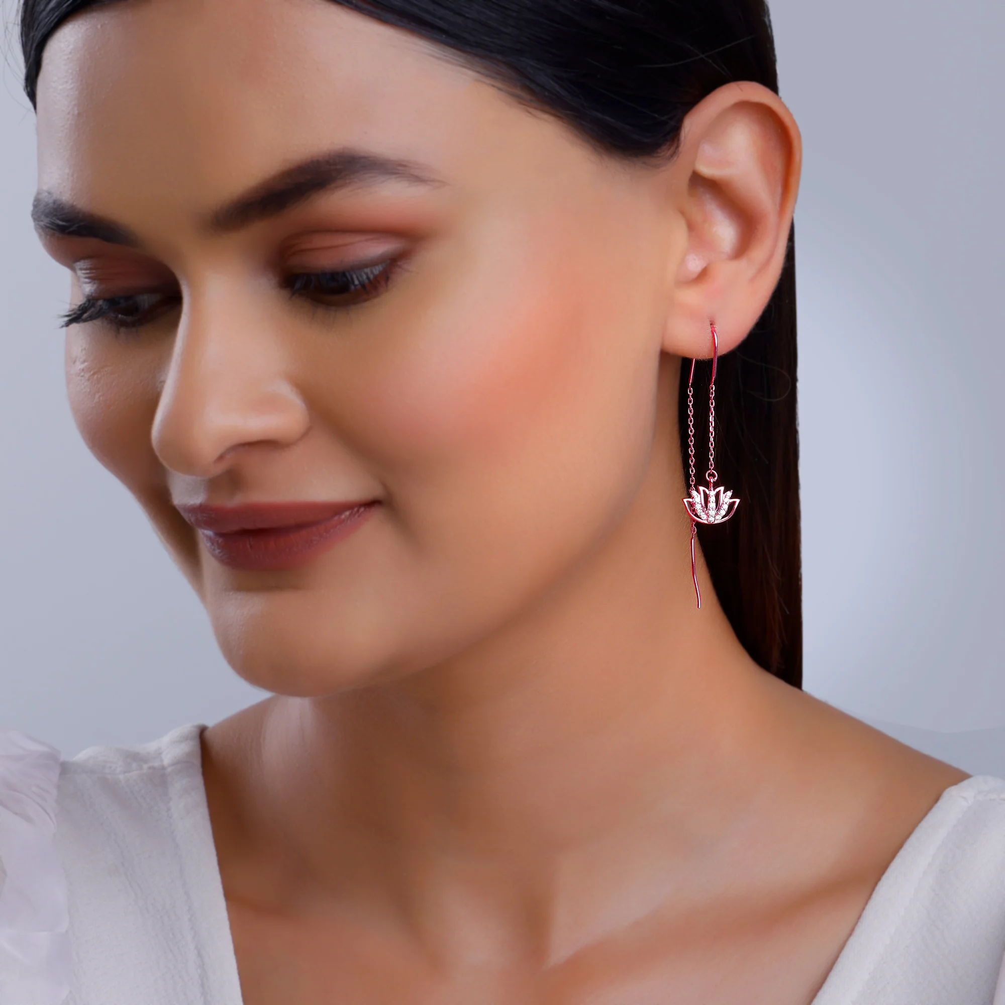 Rose Gold Lotus Sui Dhaga Earrings - Image 3