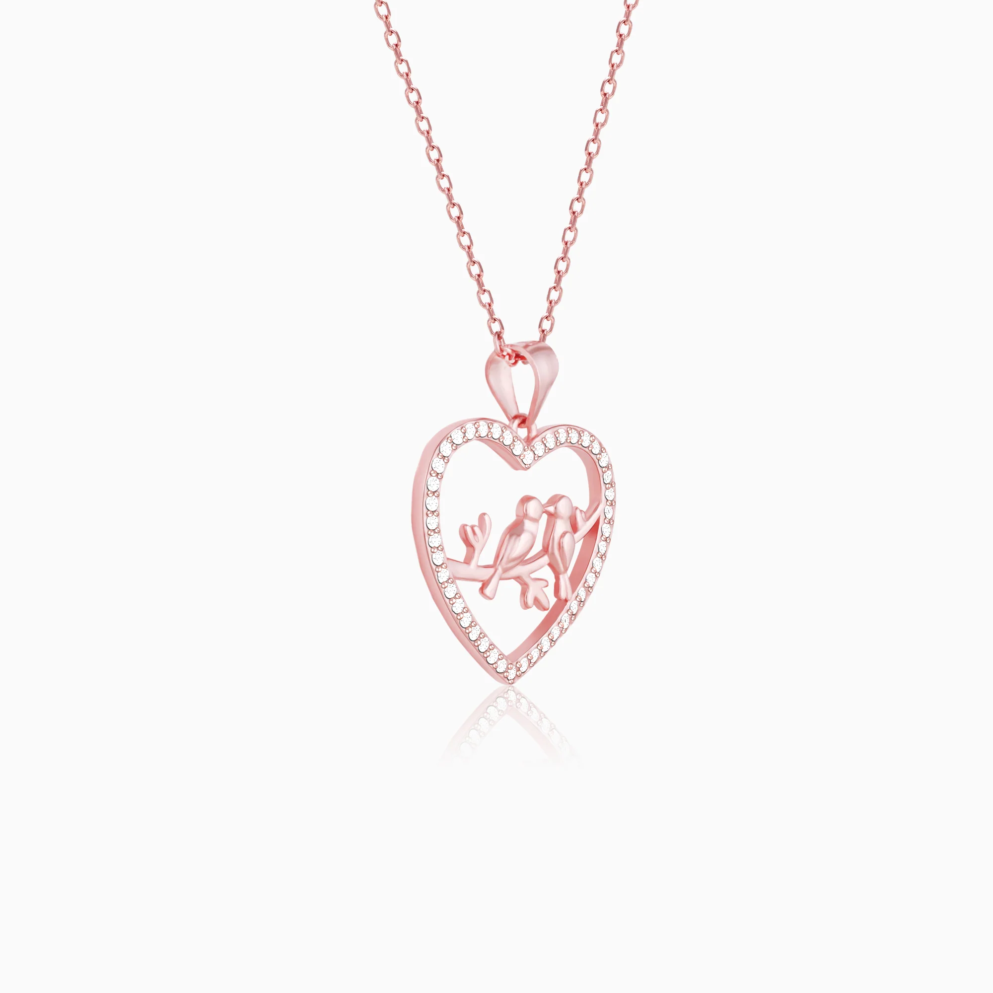 Rose Gold Love Birds Pendant With Link Chain - Image 3