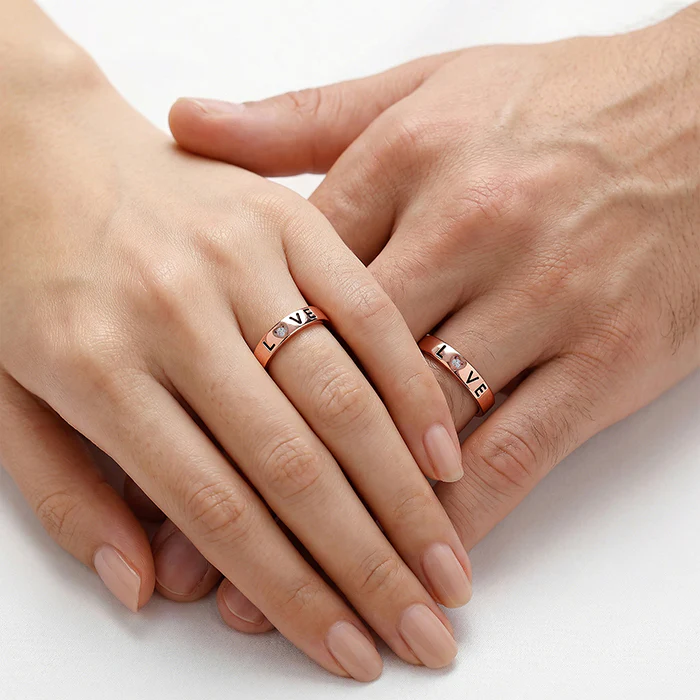 Rose Gold Love Letter Couple Rings - Image 3