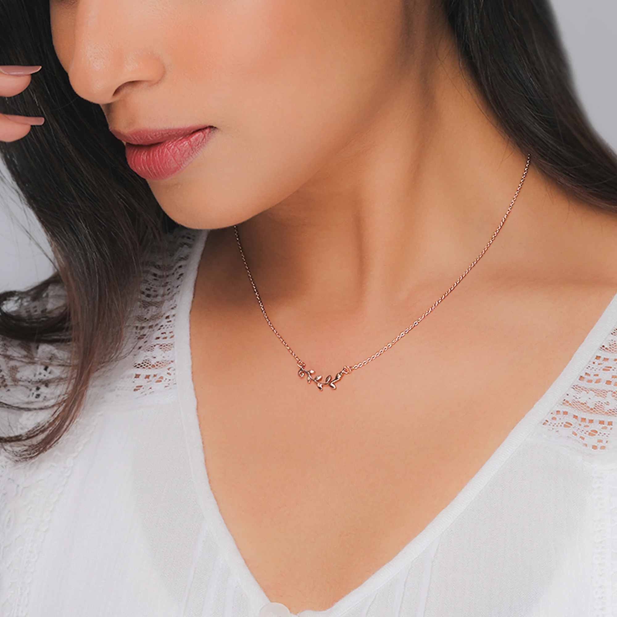 Rose Gold Minimal Leaf Pendant - Image 3
