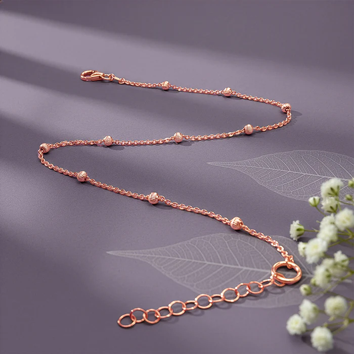 Rose Gold Moon Bead Anklet - Image 2