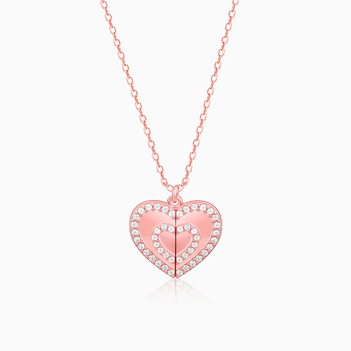 Rose Gold One Heart Pendant With Link Chain - Image 2