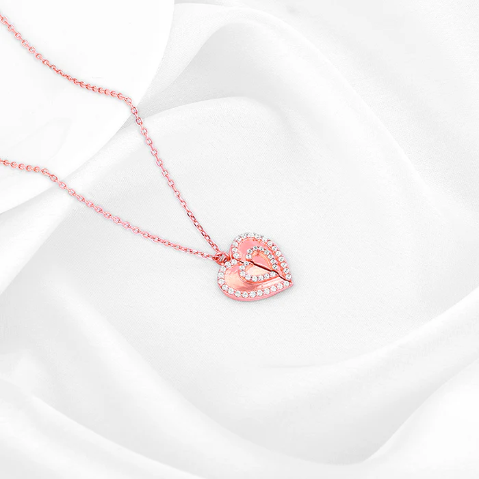 Rose Gold One Heart Pendant With Link Chain - Image 3
