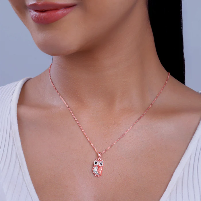 Rose Gold Owl Pendant With Link Chain - Image 3