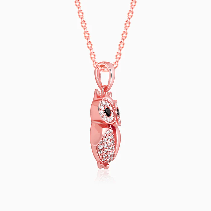 Rose Gold Owl Pendant With Link Chain - Image 4