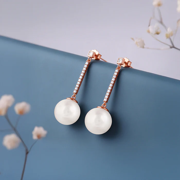 Rose Gold Pearl Muse Earrings - Image 2